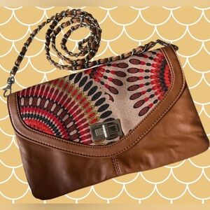 Apt. 9 Brown with Detailed Shimmer Design Flap & Turnlock Detail Crossbody Bag